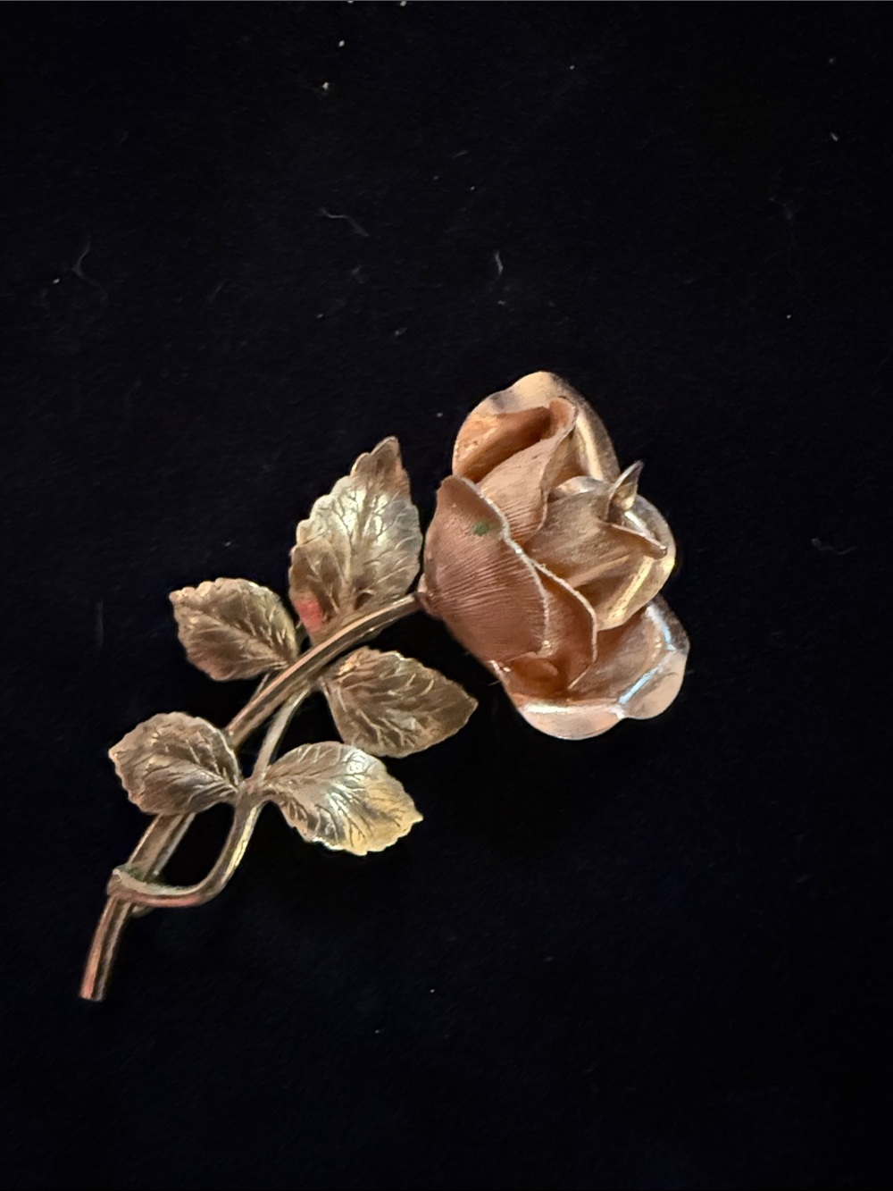 Vintage Krementz 2” Womens Gold Rose Stem Brooch - marked see pic